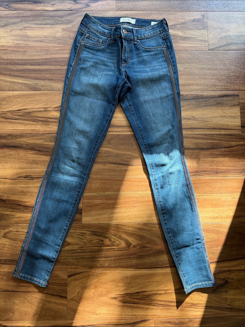 Jessica Simpson Dark Blue Skinny Jeans with Side Sequins - Women